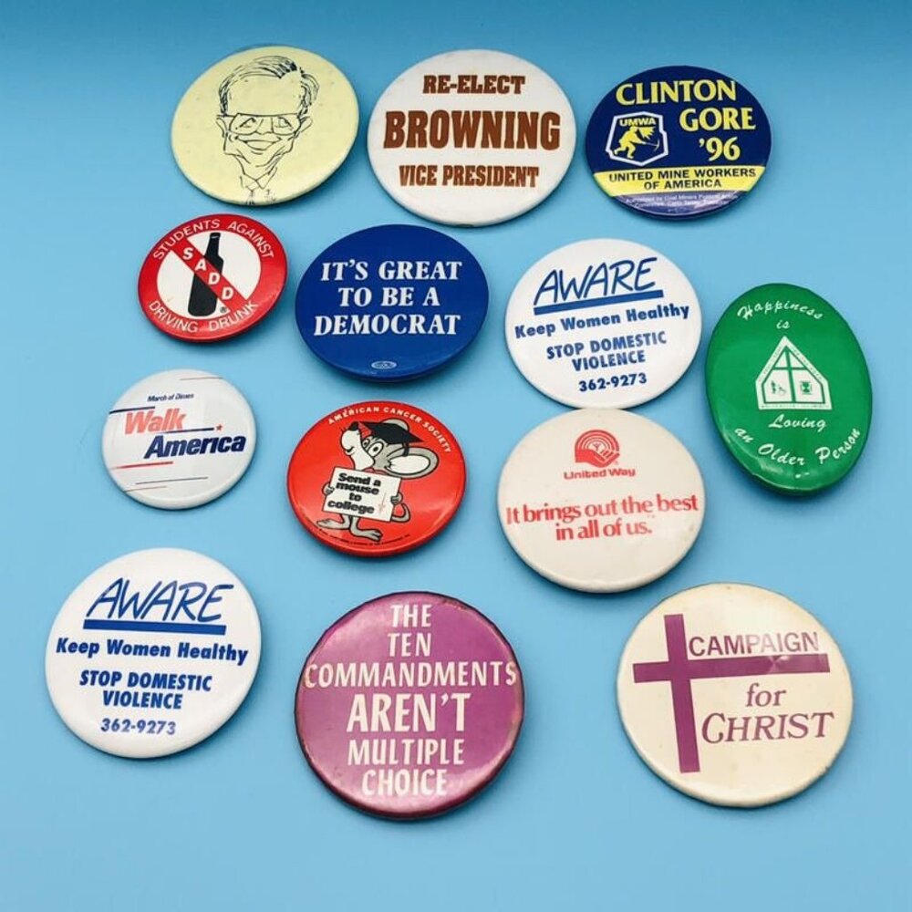 Lot of Vintage Political Religious and Cause Pins Buttons Pinbacks
